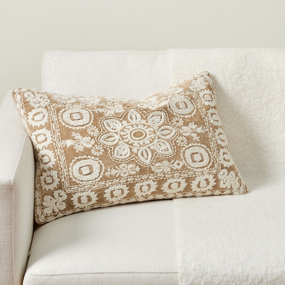 Pottery Barn Grania Embroidered Lumbar Pillow Cover